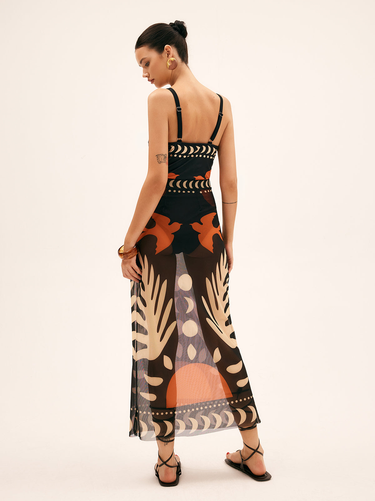 Skirt in Chiffon Maxi — Sheer Abstract Tropical Print for Boho Summer and Resort Wear