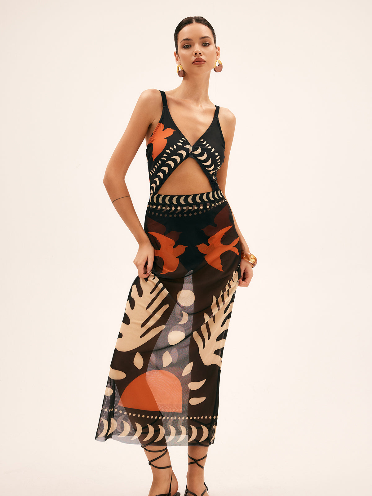 Skirt in Chiffon Maxi — Sheer Abstract Tropical Print for Boho Summer and Resort Wear