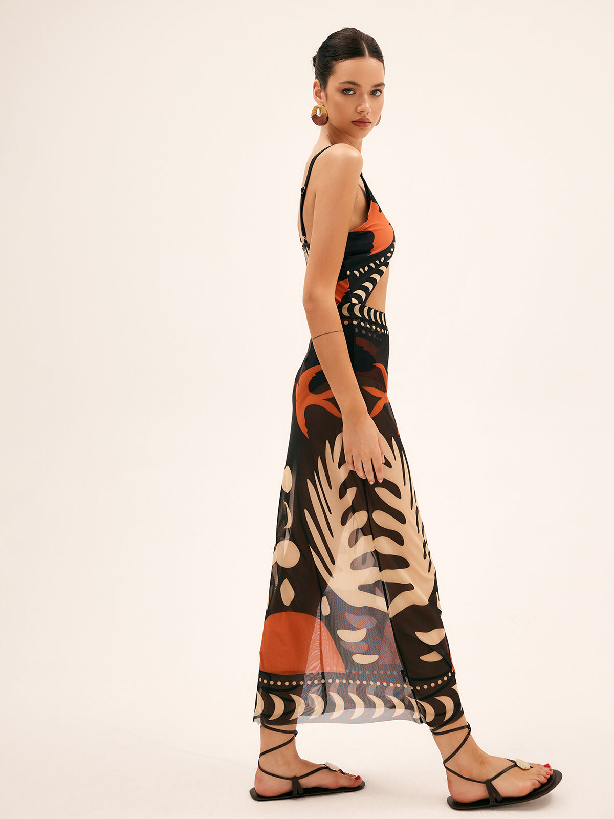 Skirt in Chiffon Maxi — Sheer Abstract Tropical Print for Boho Summer and Resort Wear