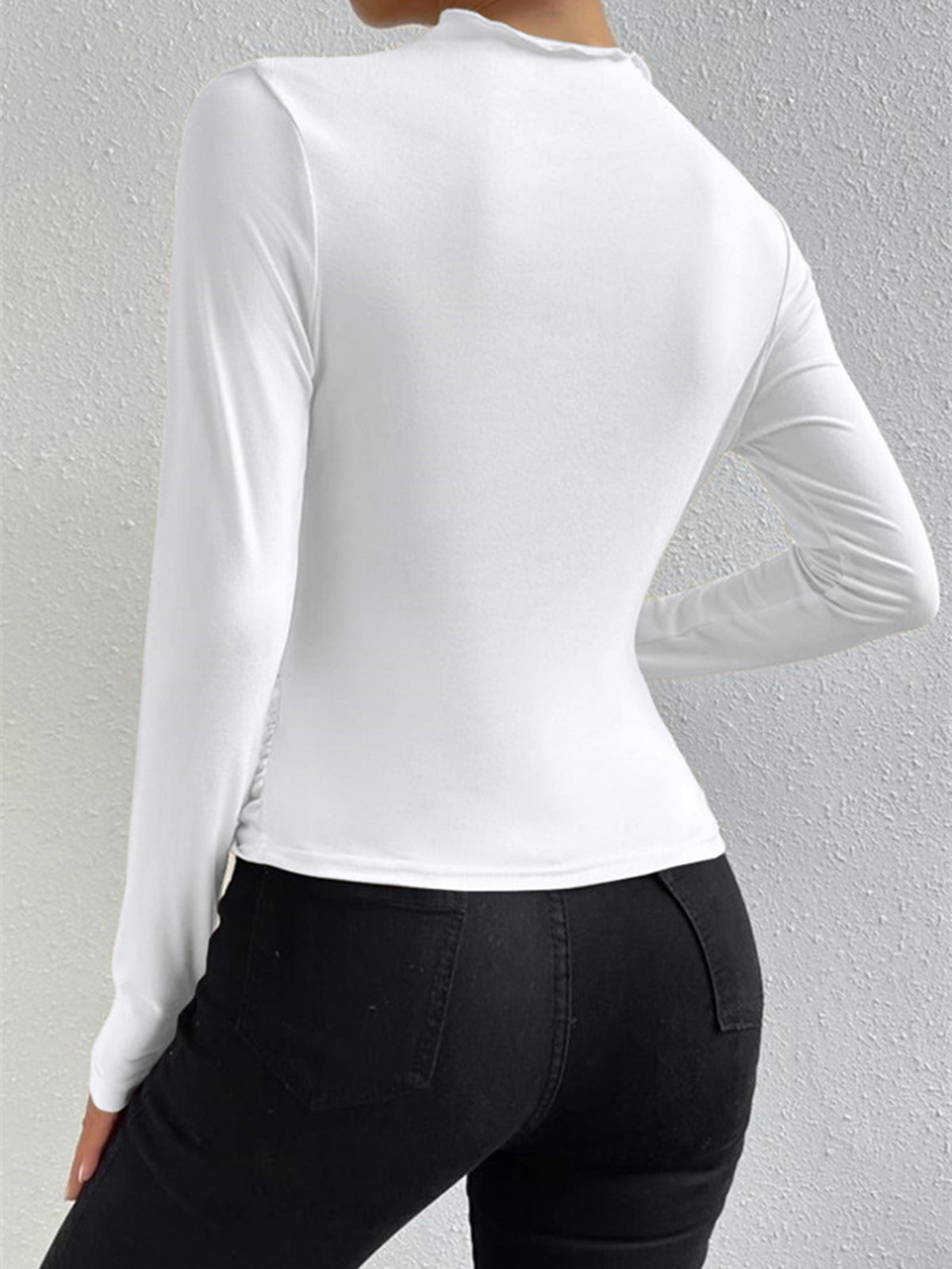 Top in Viscose — Asymmetric Draped Neckline with Ruched Side for Fitted Bodycon Style
