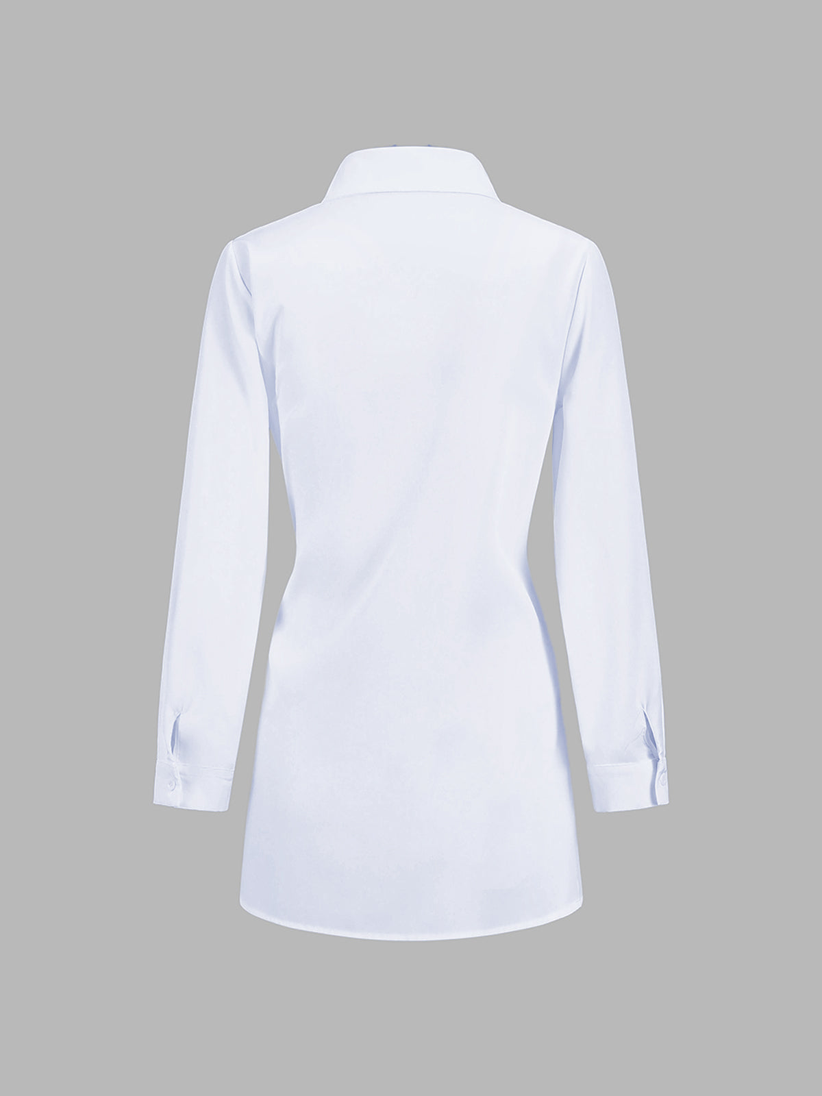 Blouse in Cotton Poplin — Long Sleeve Tie Front with Shirt Collar for Office Wear