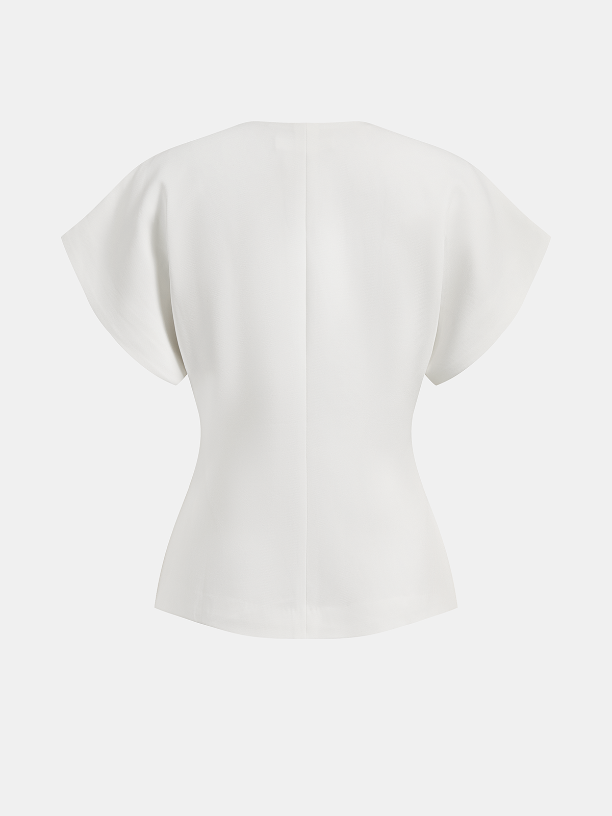 Blouse in Crepe — V Neck Cap Sleeve with Asymmetric Gold Button for Office Wear