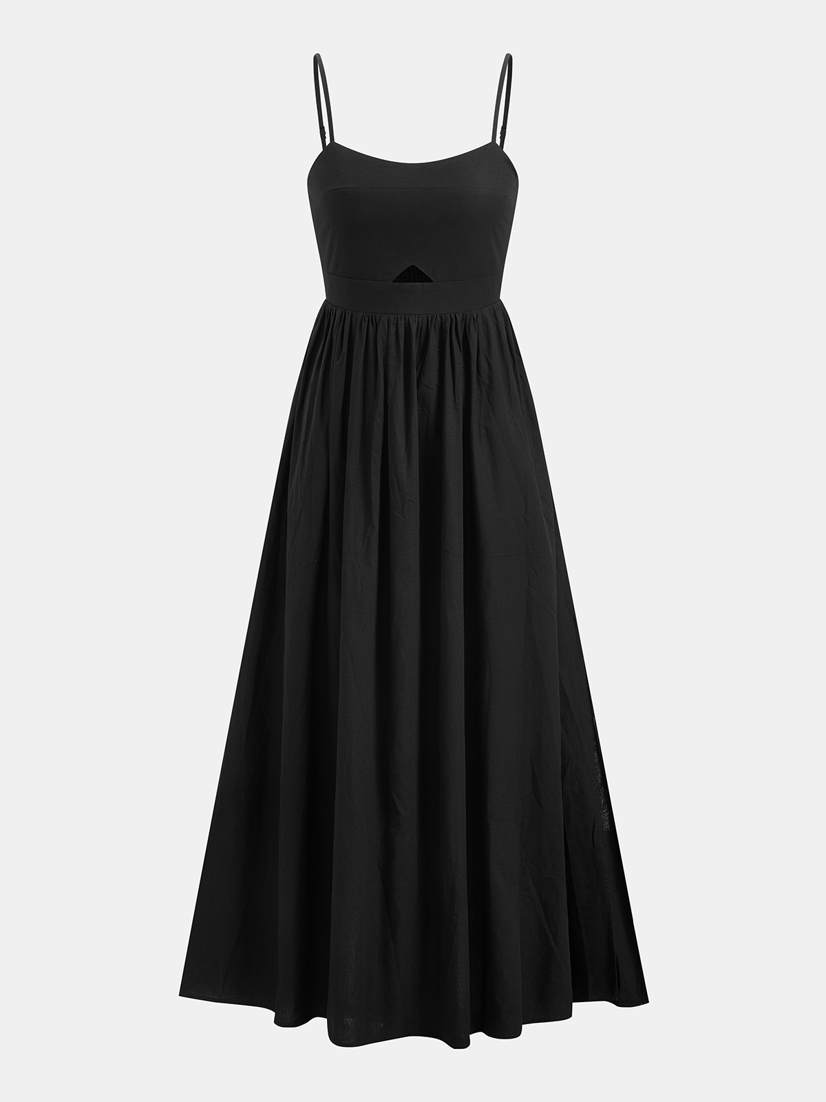 Dress in Linen — Spaghetti Strap Cutout Waist A-Line Maxi with Pockets for Summer