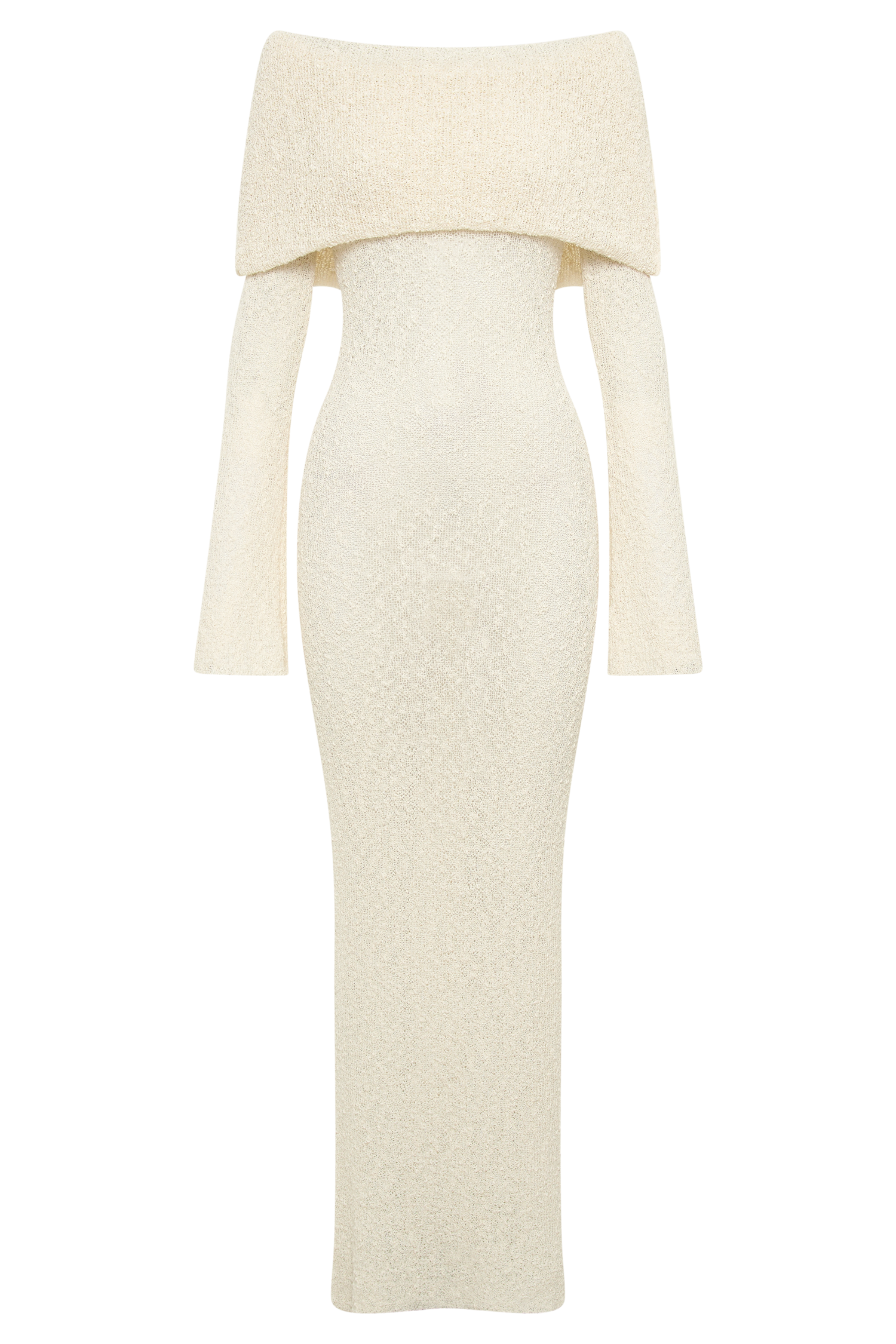 Dress in Knit — Off Shoulder Long Sleeve Bodycon Maxi with Draped Foldover for Formal Occasions