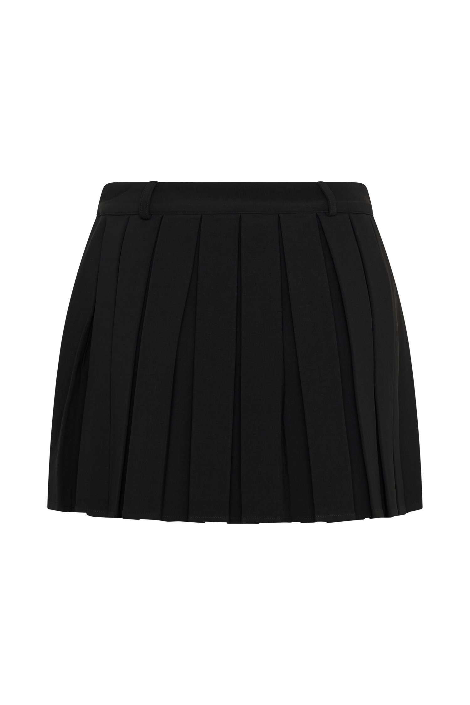 Skirt in Crepe — Pleated Mini with Belt Loops and Tailored Structured Fit