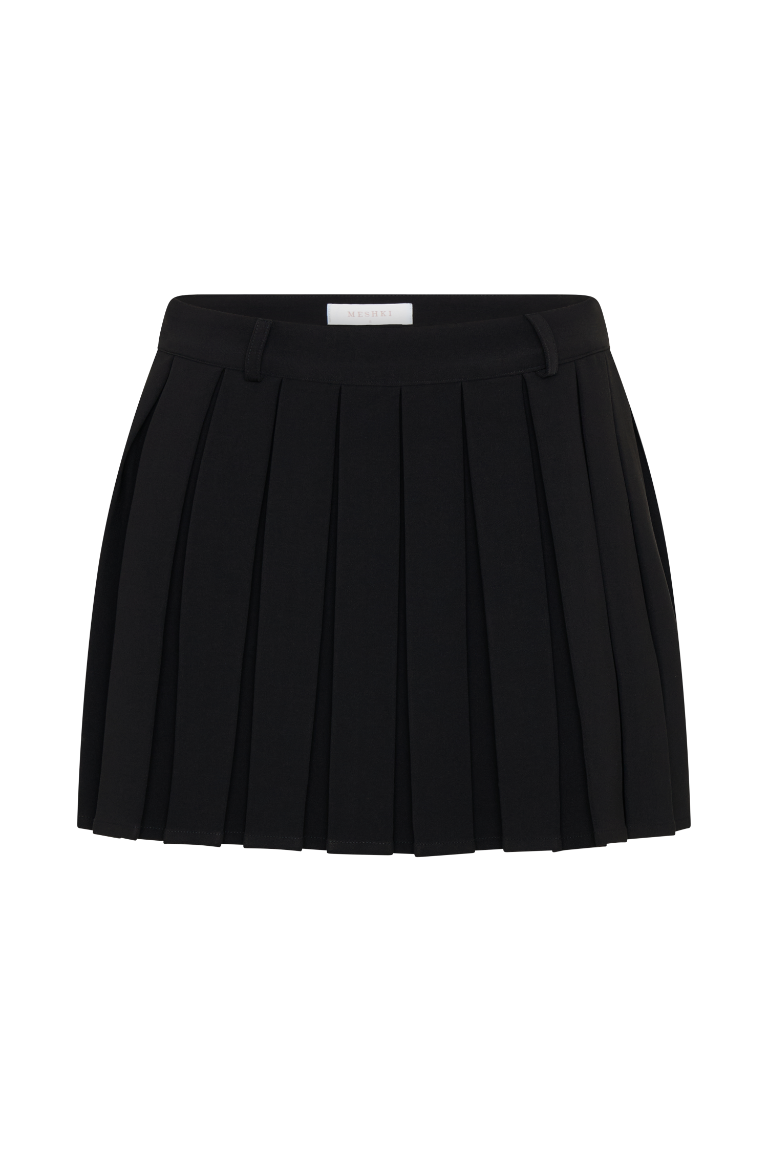 Skirt in Crepe — Pleated Mini with Belt Loops and Tailored Structured Fit