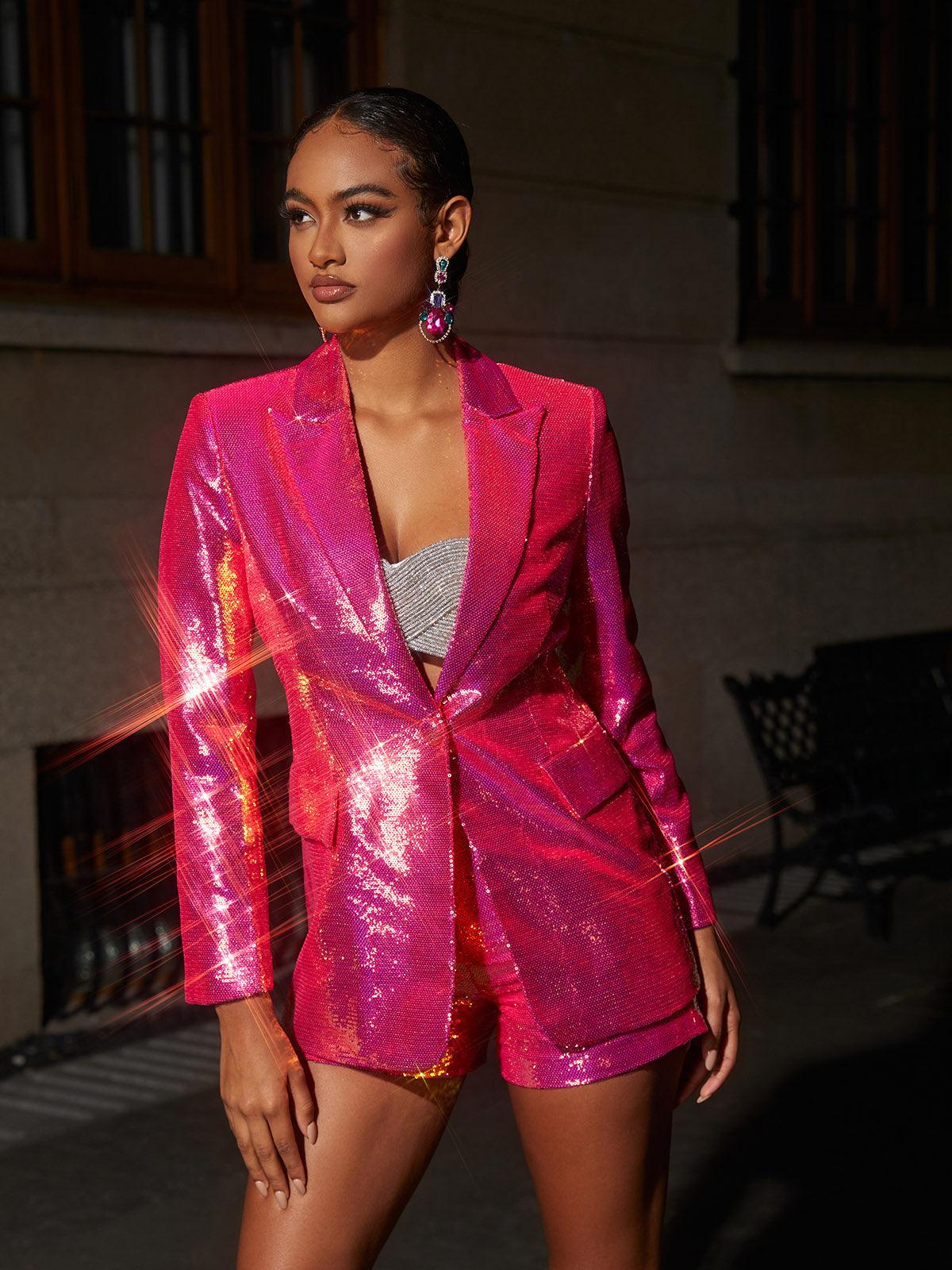Set in Sequin — Tailored Blazer and Shorts Co-Ord for Women with Party Evening Style