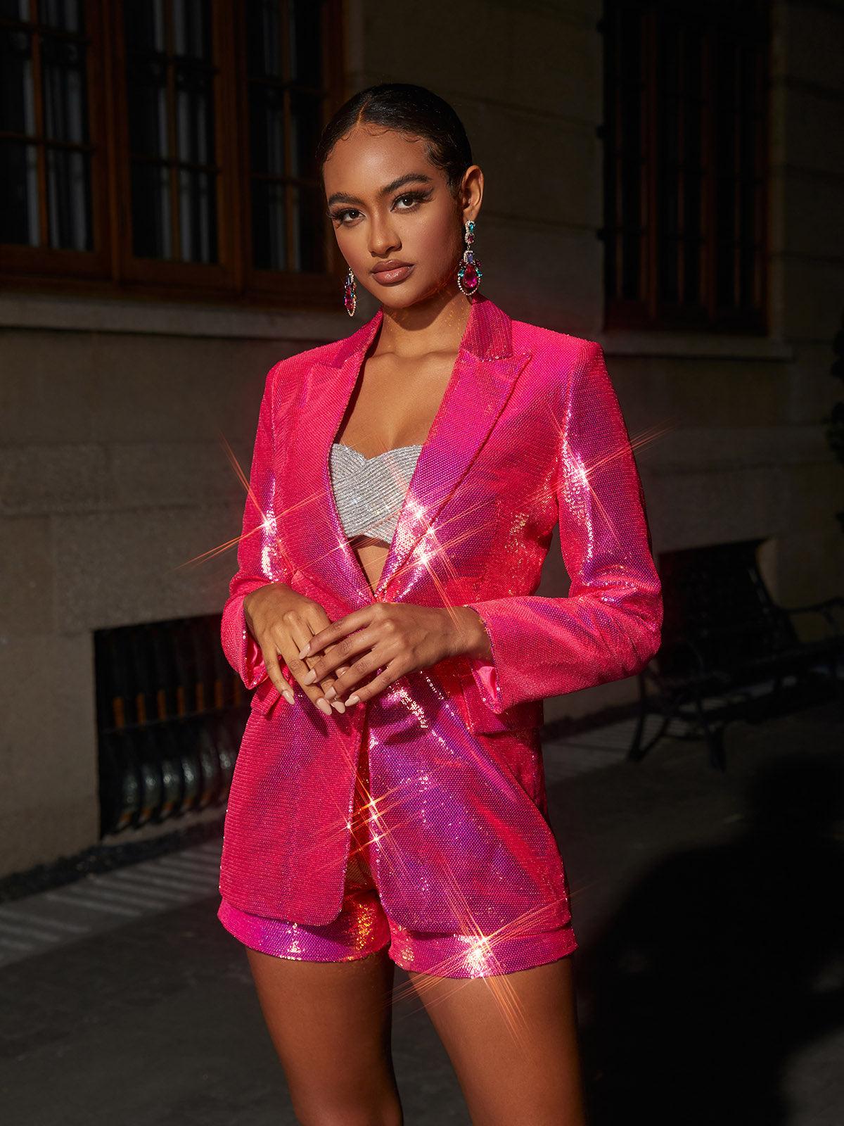 Sequin Blazer Set | Tailored Jacket & Shorts Co-Ord | Luxury Party Outfit Statement Evening Wear Slim Fit