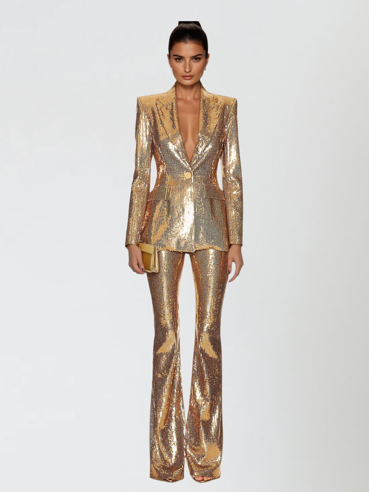 Sequin Pantsuit Set | Tailored Blazer & Flare Trousers | Luxury Statement Evening Wear Party Outfit Slim Fit