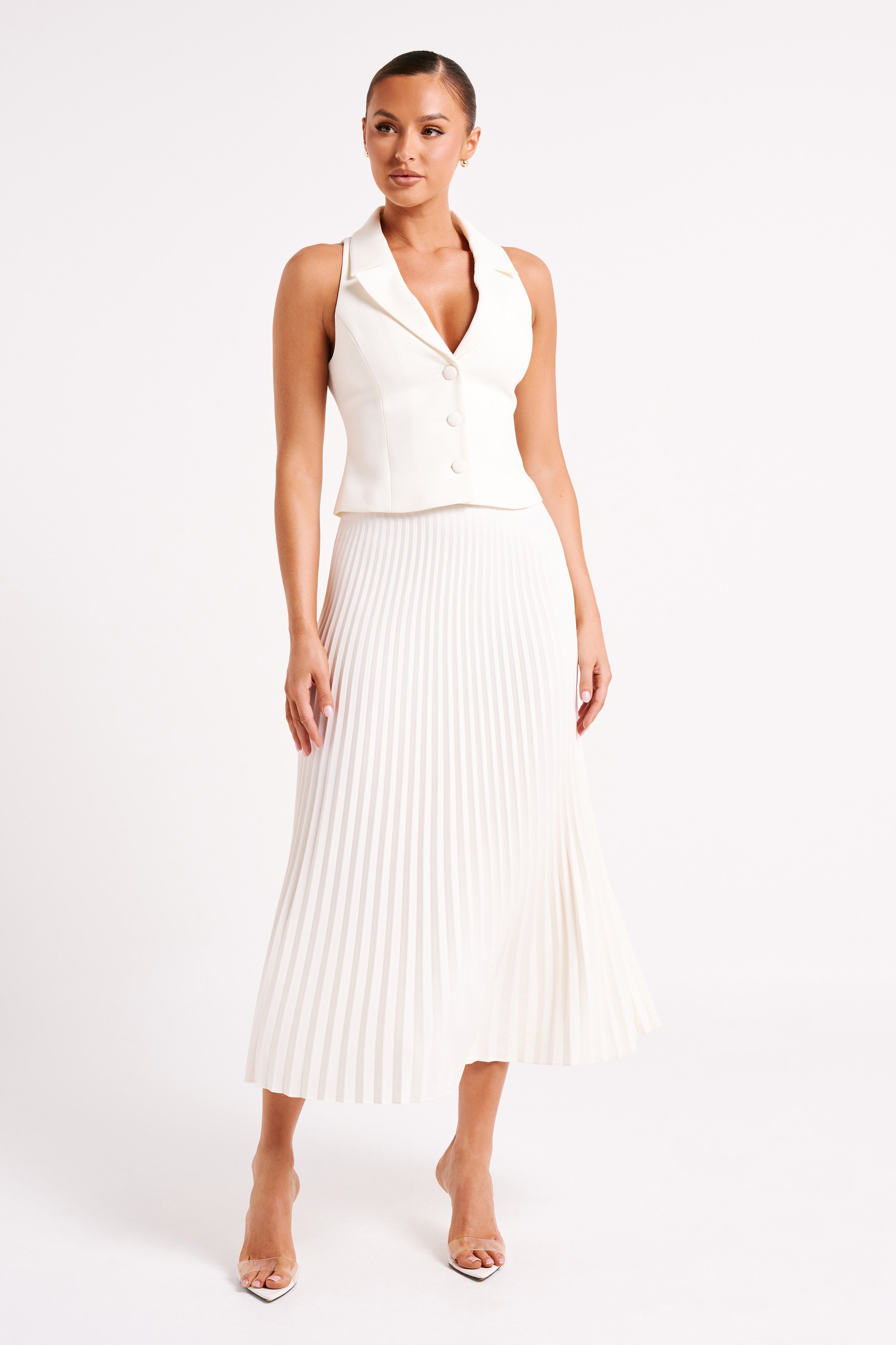 Dress in Crepe — Blazer Mini with Notch Lapel Bodice and Full Pleated Skirt for Elegant Daywear