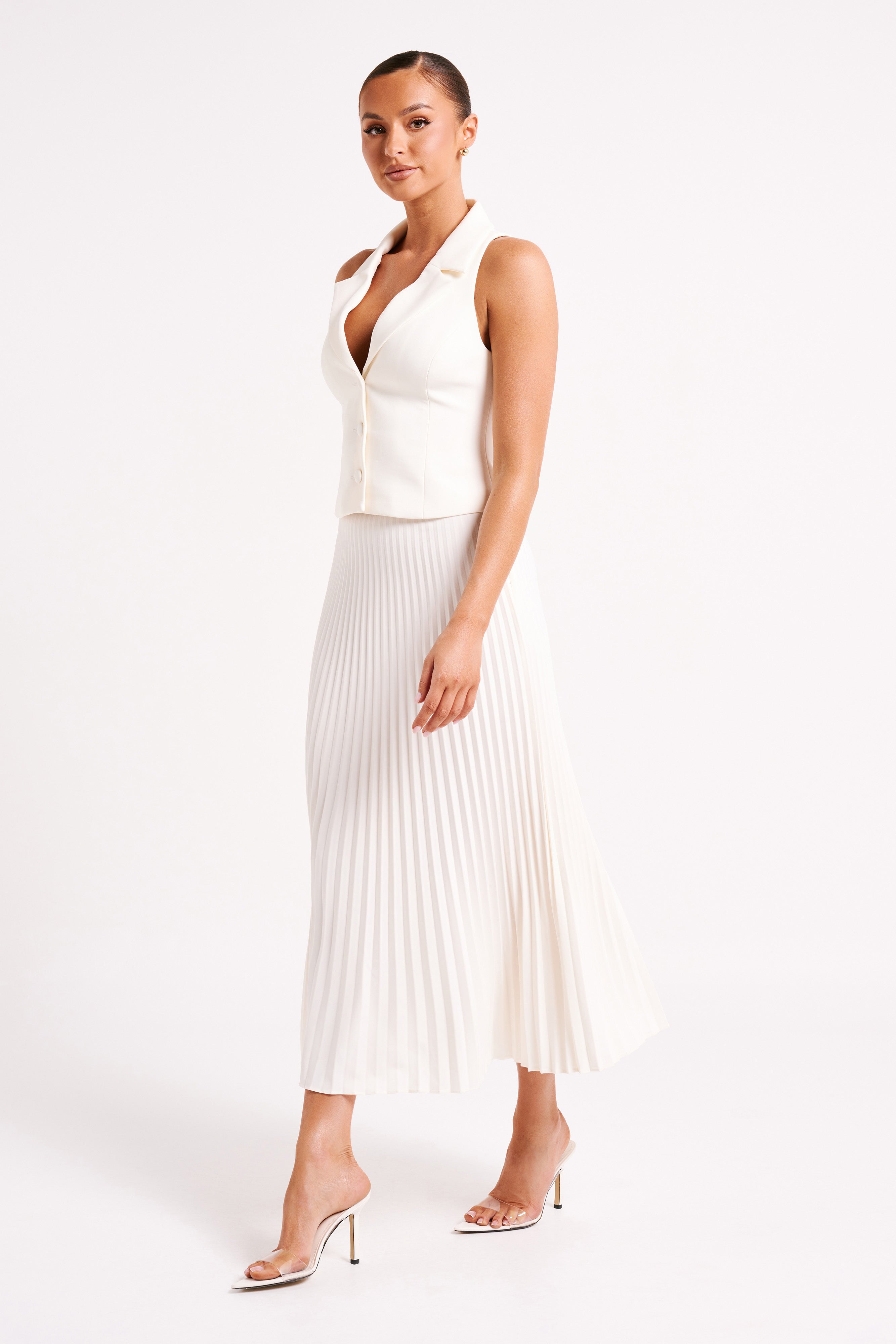 Dress in Crepe — Blazer Mini with Notch Lapel Bodice and Full Pleated Skirt for Elegant Daywear