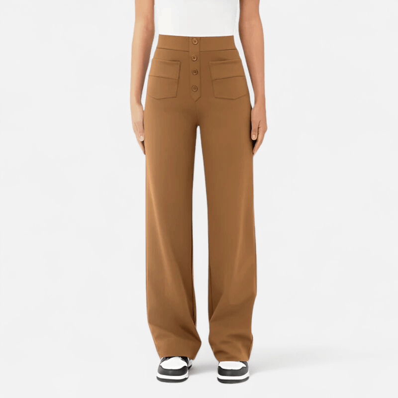 Trousers in Ponte — Wide Leg High Waist Tailored Dress Pants with Button Front for Women