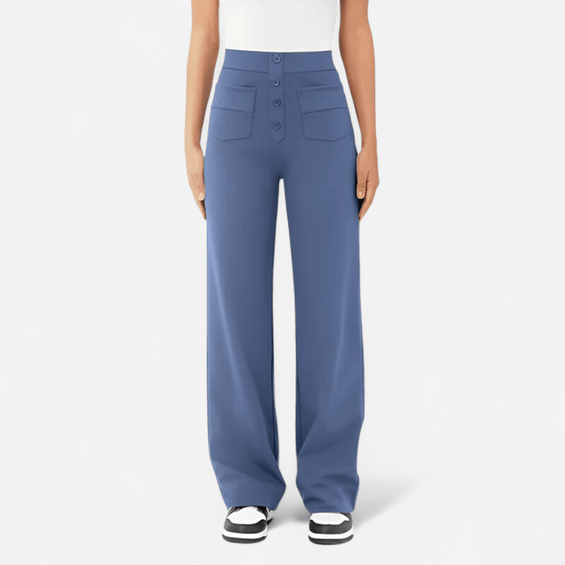 Trousers in Ponte — Wide Leg High Waist Tailored Dress Pants with Button Front for Women