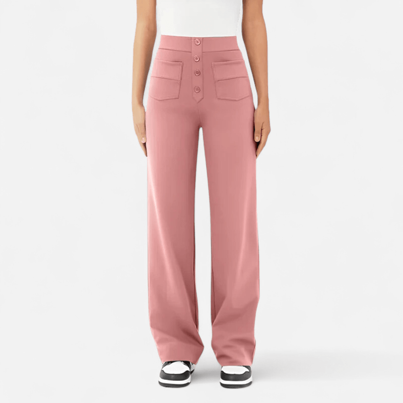 Trousers in Ponte — Wide Leg High Waist Tailored Dress Pants with Button Front for Women