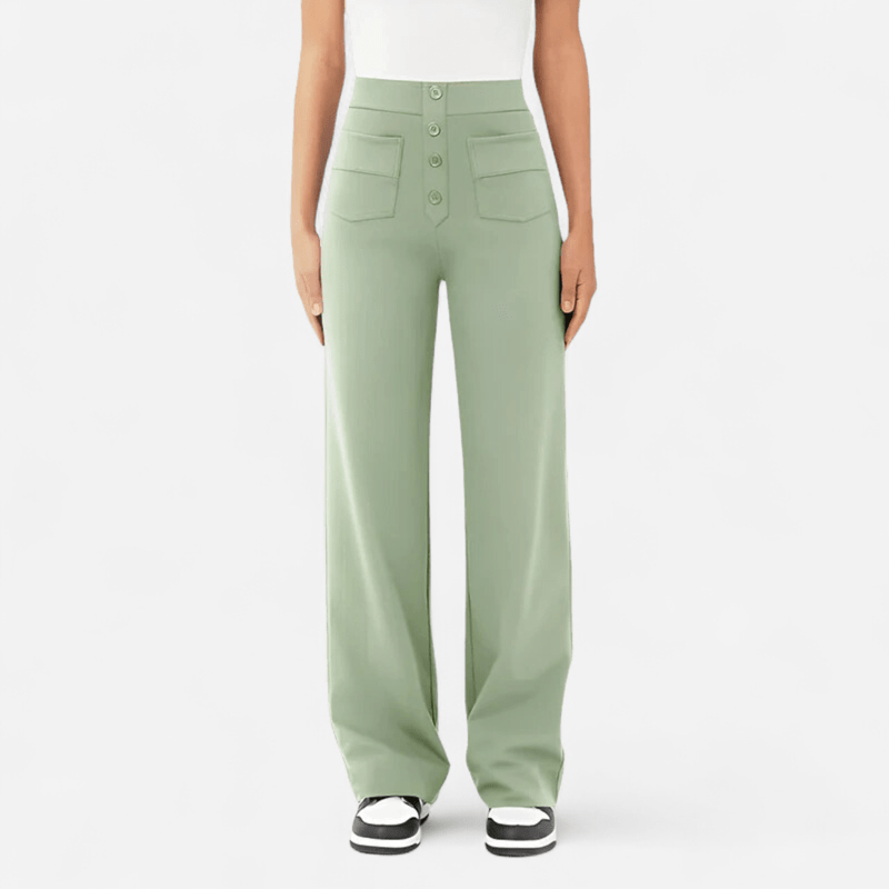 Trousers in Ponte — Wide Leg High Waist Tailored Dress Pants with Button Front for Women