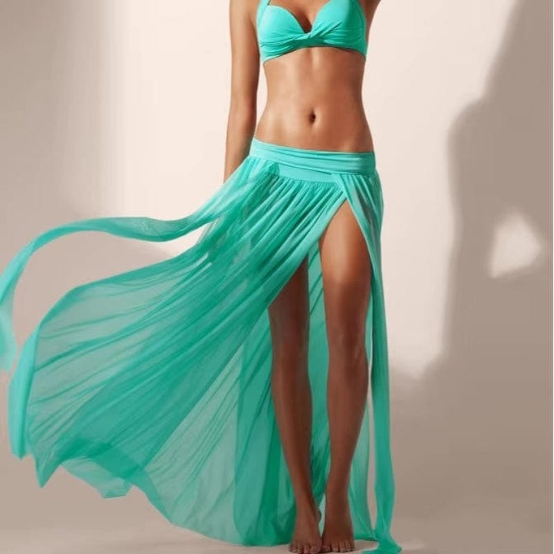 Skirt in Chiffon — Draped Wrap Maxi with High Slit for Beach Cover Up and Resort Style