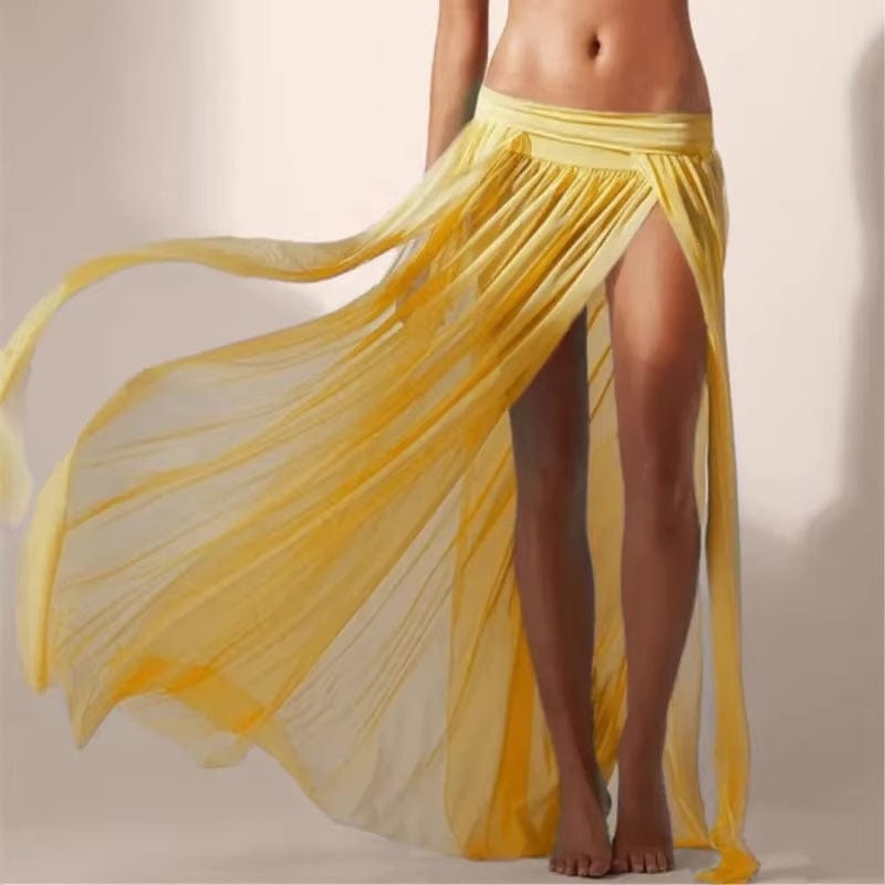 Skirt in Chiffon — Draped Wrap Maxi with High Slit for Beach Cover Up and Resort Style