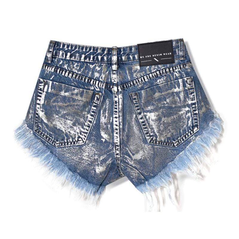 Shorts in Denim — Distressed Cutoff with Stud Detail and Frayed Hem for Women
