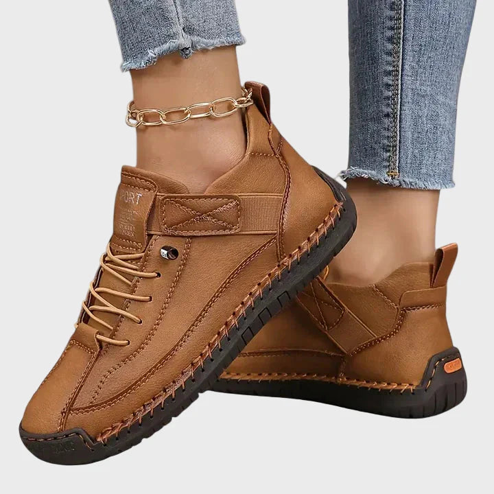 Sneakers in Faux Leather — Casual Lace-Up with Ankle Strap for Everyday Wear