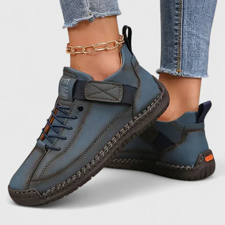Sneakers in Faux Leather — Casual Lace-Up with Ankle Strap for Everyday Wear