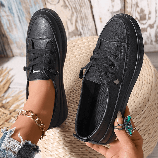 Sneakers with Chunky Platform Sole in Faux Leather — Lace Up Everyday Style for Women