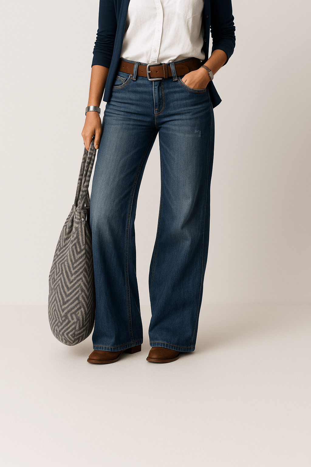 Jeans in Denim — Wide Leg Full-Length Trouser Fit with Mid Rise Waist for Women