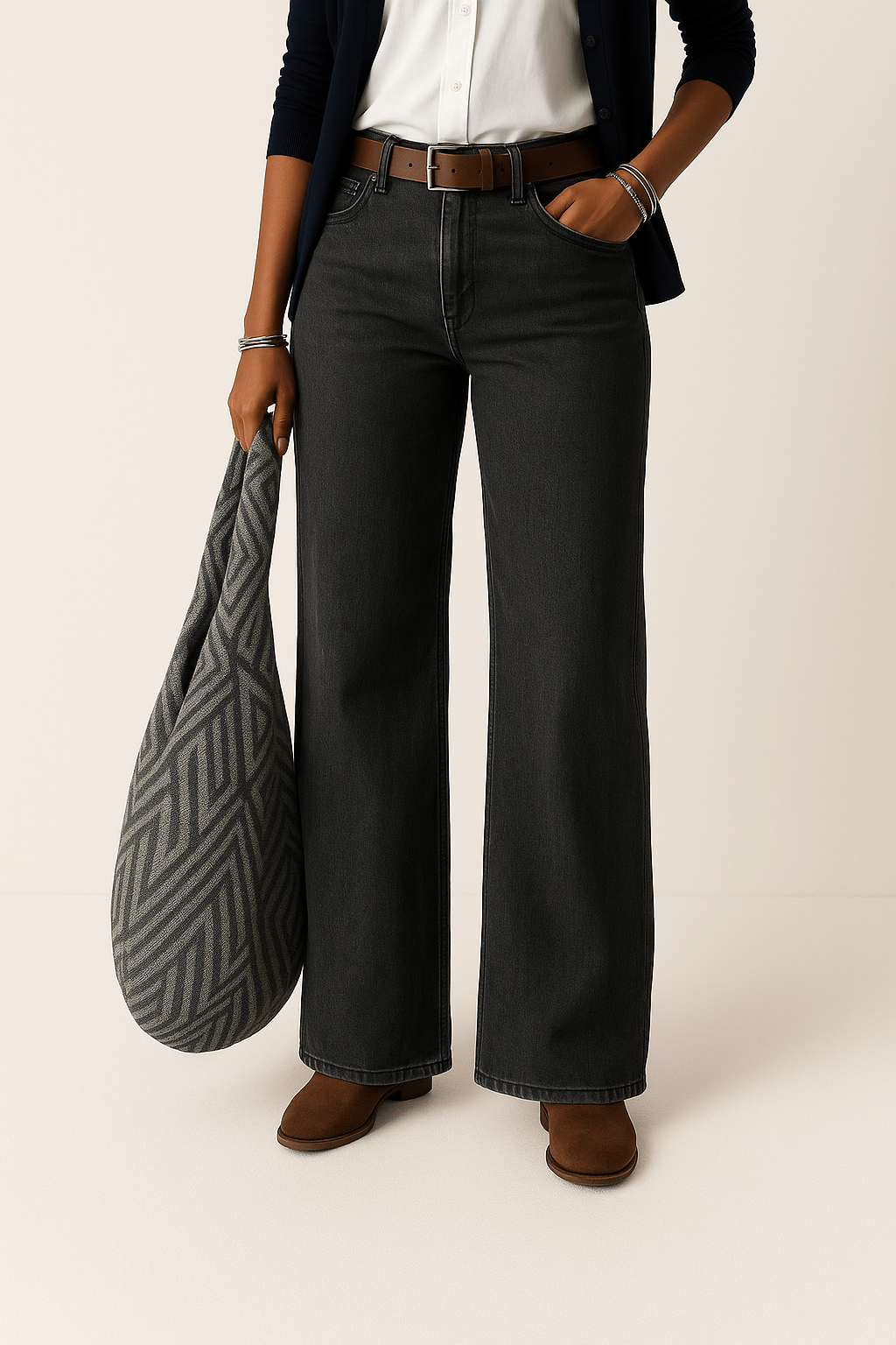 Jeans in Denim — Wide Leg Full-Length Trouser Fit with Mid Rise Waist for Women