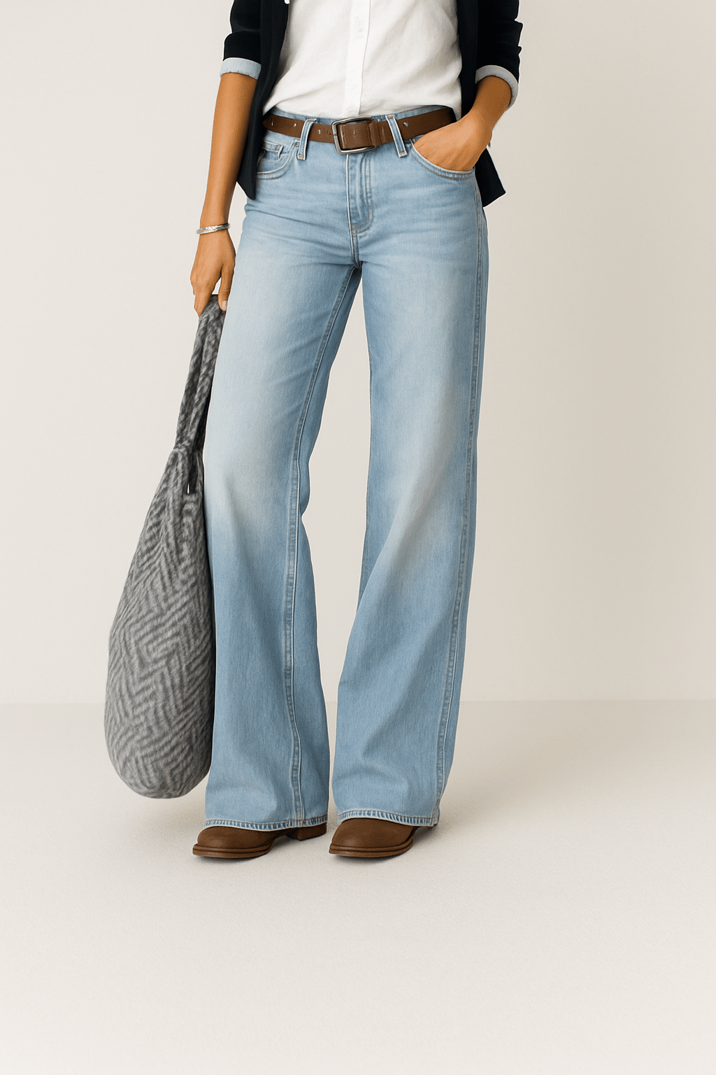 Jeans in Denim — Wide Leg Full-Length Trouser Fit with Mid Rise Waist for Women
