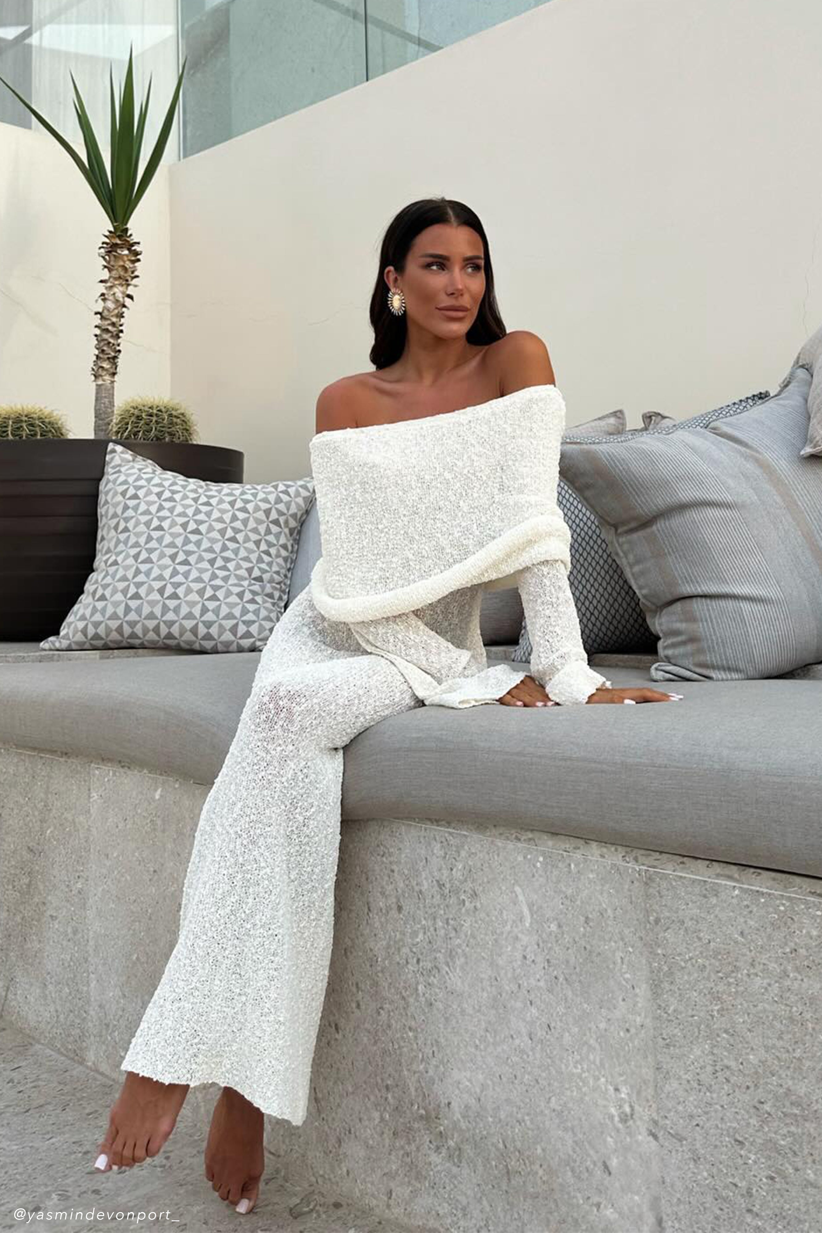 Dress in Knit — Off Shoulder Long Sleeve Bodycon Maxi with Draped Foldover for Formal Occasions